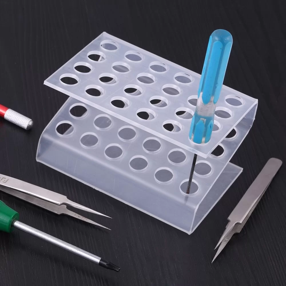 Picture of S-shaped Plastic Holes Storage Rack Tweezers and Screwdrivers Repair Tool Kit Stand Holder